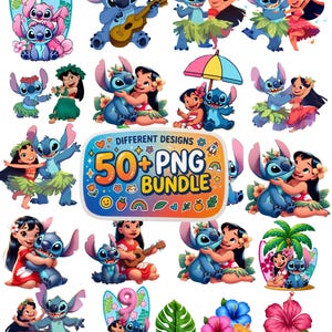Lilo och Stitch Clipart png-paket, Lilo och Stitch akvarell Clipart-paket, söt Lilo PNG, Stitch PNG, ängel PNG, stitch blommig png