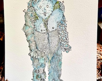 Handgesigneerde print van een bostrol - Aquarel en inkt