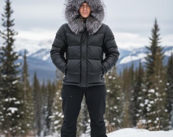 フォックスファーカラーのホワイトレザージャケット - メンズ