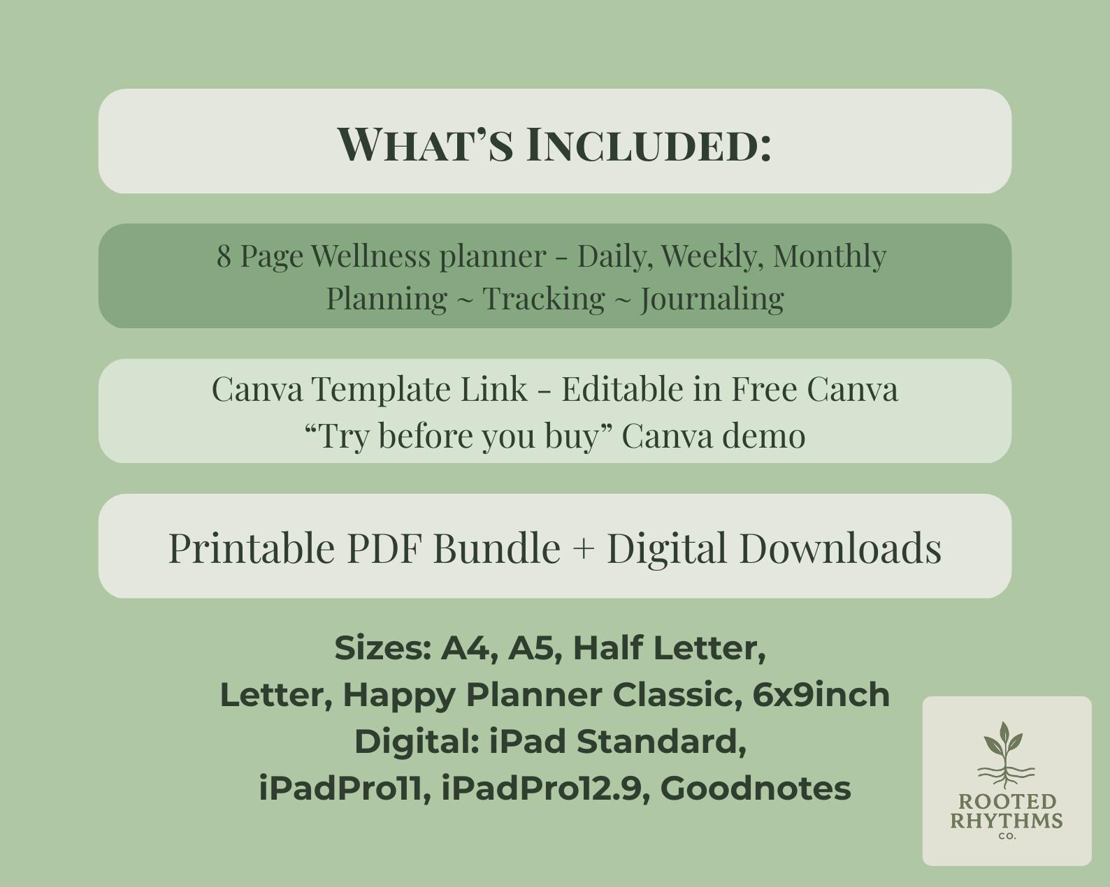 Printable Wellness Planner Bundle | Canva Templates + Pdfs - Etsy