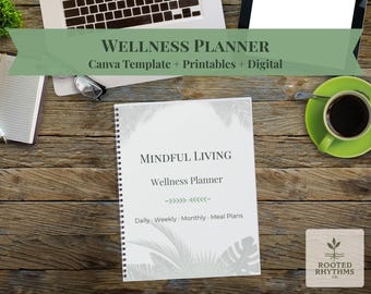 Printable Wellness Planner Bundle | Canva Templates + PDFs