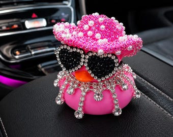Pink Car Dashboard Duck Ornament, Bling Duck Car Decor, Rhinestone Dashboard Figurine, Cute Car Accessory, Luxury Interior Decor