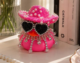 Pink Bling Duck Car Ornament – Rhinestone Figurine, Sparkly Dashboard Accessory, Girly Car Interior Decor, Cute Gift