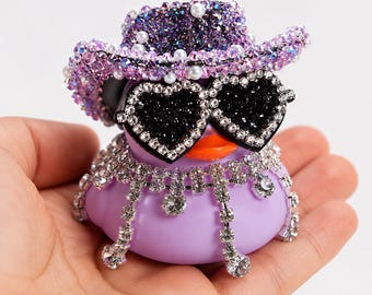 Purple Car Dashboard Duck Ornament, Bling Duck Car Decor, Rhinestone Duck Figurine, Cute Dashboard Accessory, Luxury Car Decor