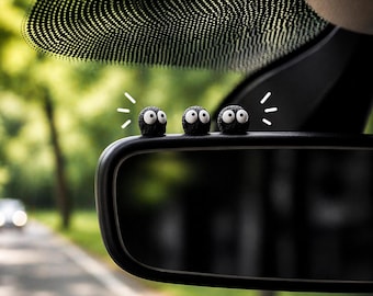 Cute Cartoon Car Dashboard Decor Set - Coal Ball Ornament, Aesthetic Car Accessories, Mini Black Figurines, Kawaii Interior Decor, Cute Gift