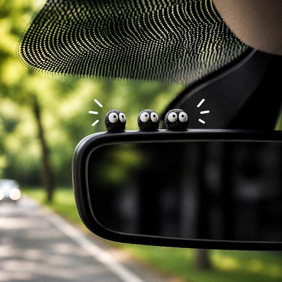 Cute Cartoon Car Dashboard Decor Set - Coal Ball Ornament, Aesthetic Car Accessories, Mini Black Figurines, Kawaii Interior Decor, Cute Gift