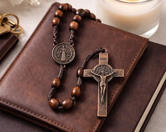 Wooden Bead Rosary Car Charm | Christian Rearview Mirror Pendant