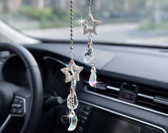 Crystal Star Car Charm – Sparkling Rearview Mirror Accessory, Car Interior Decor