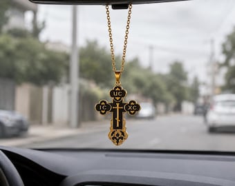 Orthodox Cross Car Charm - Rear View Mirror Charm, Christian Car Accessory, Religious Car Hanging, Cross Mirror Charm, Car Decor