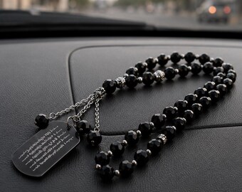 Islamic Car Hanging Charm, Muslim Rear View Mirror Hanging, Allah Car Charm, Quran Pendant, Black Tasbih Car Accessory, Auto Decor