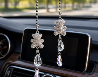 Teddy Bear Crystal Car Charm - car charm, rearview mirror charm, car hanging charm, cute car charm, crystal car charm, mirror charm