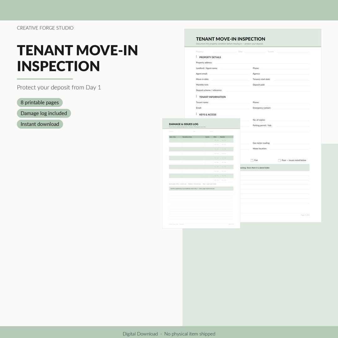 Property Move In Checklist Tenant Move-in Inspection Checklist, Rental Property Log - Etsy