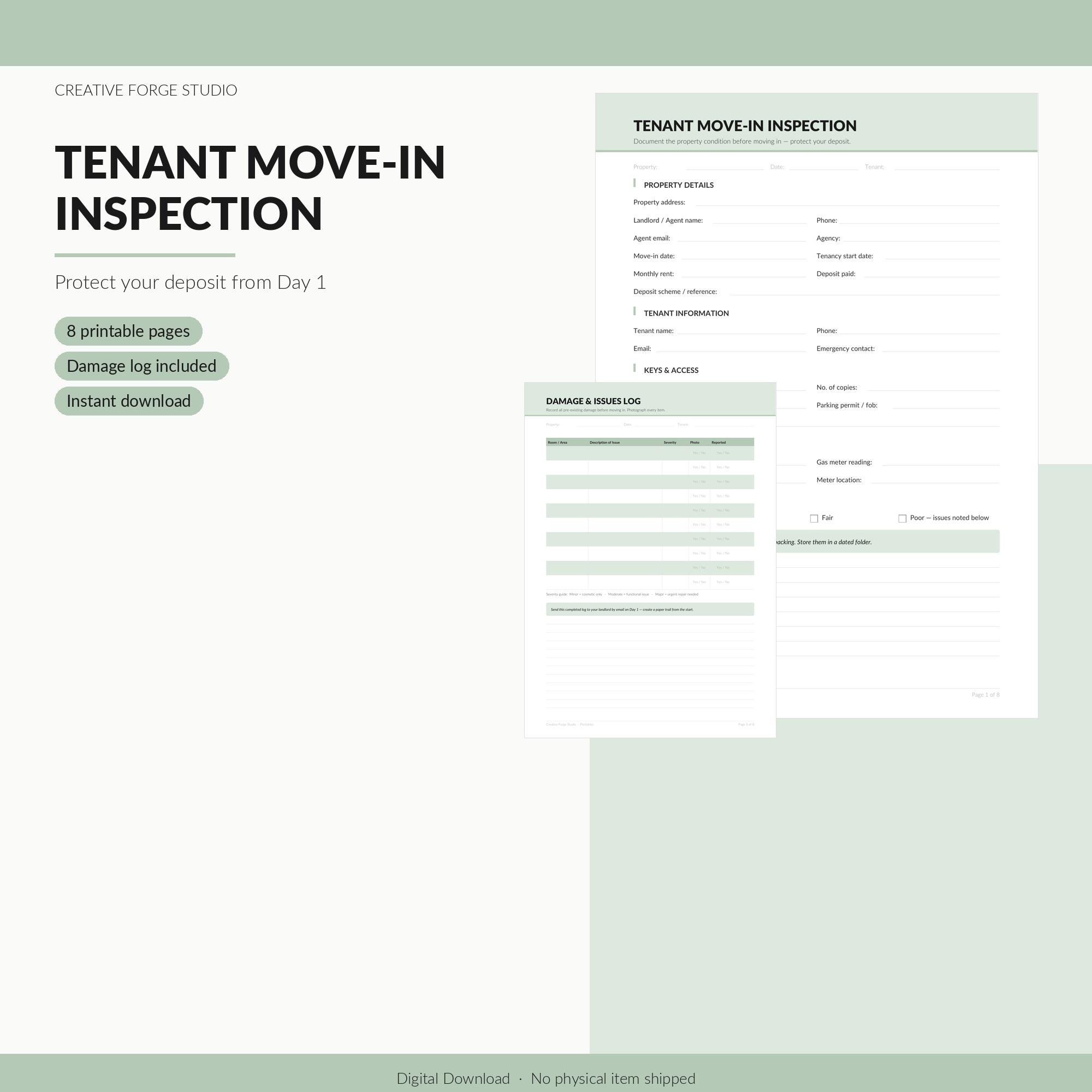 Tenant Inspection Worksheet.pdf Tenant Move-in Inspection Checklist, Rental Property Log - Etsy