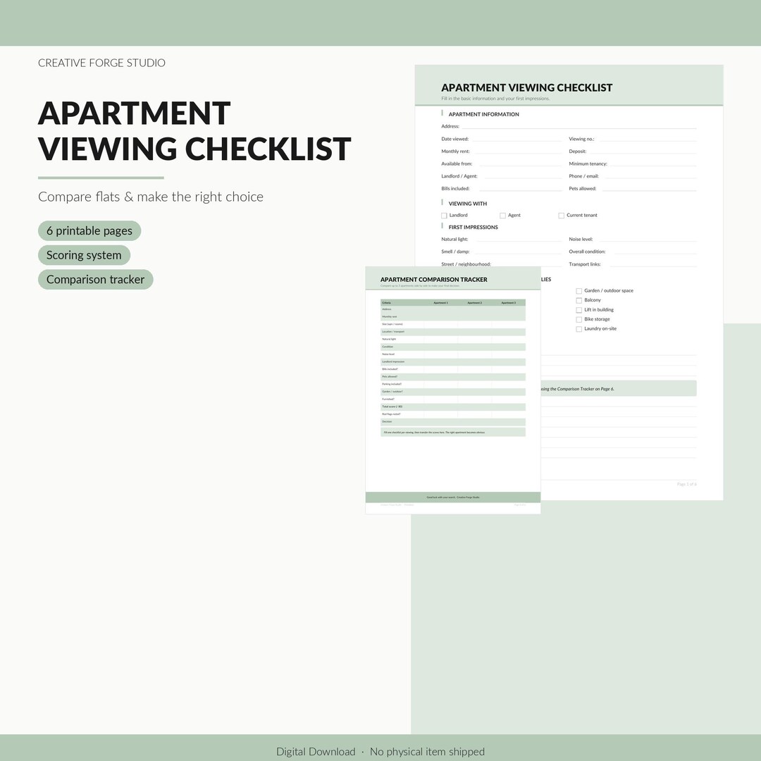 Apartment Viewing Checklist Printable PDF, House Hunting Planner - Etsy