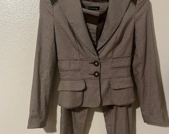 Conjunto de traje vintage Bebe con estampado de pata de gallo, talla 2, blazer marrón y pantalón, estilo Dark Academia, ideal para la oficina, estilo Y2K.