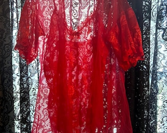 1970er Vintage Dessous-Set aus durchsichtiger Spitze - 2 Teiliges Teil aus Nylon - ILTWU Union - Romantische, kokette, Boudoir Nachtwäsche