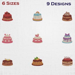 Cakes Set Embroidery - Cake Decoration Machine File - 6 Sizes 9 Designs