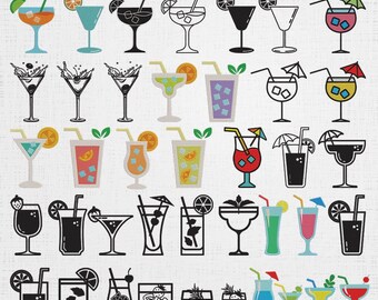 Cocktail Glass Embroidery Design Bundle - Mini Cocktail Embroidery - Beverages Machine Embroidery, Instant Download - 6 Sizes 40 Designs