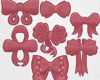 Red Bow Set Embroidery - Ribbon Pattern - Gift Bow Machine File - 6 Sizes 7 Designs