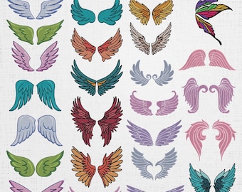 Angel Wings Embroidery Bundle - Colourful Wings Machine File - 6 Sizes 25 Designs