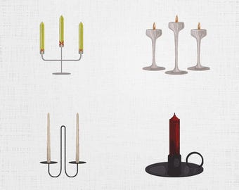 Candles Set Embroidery - Candlesticks Machine File - 6 Sizes 4 Designs