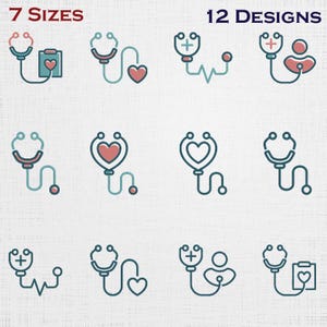 Stethoscope Icons Embroidery Bundle - Medical Device Pattern - 7 Sizes 12 Designs