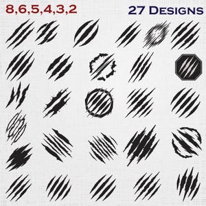 Black Scratch Marks Embroidery Bundle - Claw Swipes Machine File - 6 Sizes 27 Designs