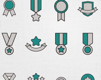 Award Icon Embroidery Bundle - Medal with Ribbon Machine File - 7 Sizes 12 Designs