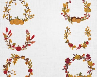 Floral Wreath Embroidery Designs – 6 Sizes, Fall Harvest (Digital Download)