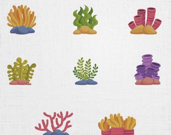 Aquatic Plants Set Embroidery - Sea Weeds Digital Download - 6 Sizes 8 Designs
