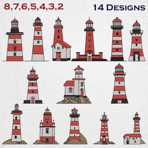 Light House Embroidery Design - Nautical Light House Machine Pattern - 7 Sizes 14 Designs