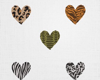 Animal Pattern Hearts Set Embroidery - Love Digital Download - 6 Sizes 5 Designs