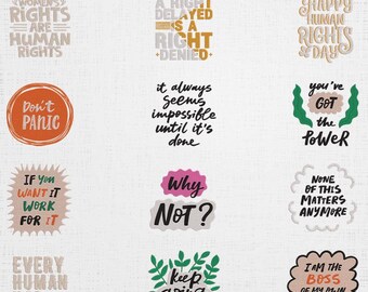Human Rights Typography Set Embroidery - Motivational Quotes Machine File - 7 Sizes 12 Designs