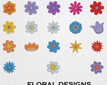 Floral Bundle Embroidery - Colourful Flowers Machine File - 7 Sizes 18 Designs