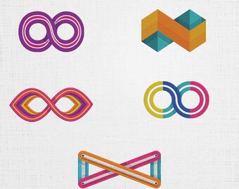 Infinity Symbol Set Embroidery - Colourful Infinity Machine File - 6 Sizes 5 Designs