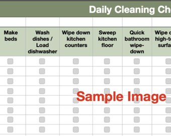 Plantilla de Excel para el seguimiento de la limpieza del hogar - Planificador imprimible - Descarga digital