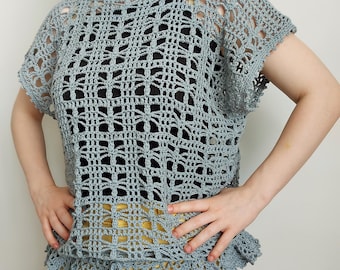 Mesh Crochet Top Pattern PDF, Oversized Lace Blouse Pattern, Open Work Summer Top, Video Tutorial, Digital Download
