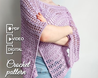 Gehaakt ponchopatroon, converteerbare cape-tutorial, zomerse kanten top, poncho lavendelbries, eenvoudig gehaakt omslagpatroon, digitale pdf-download