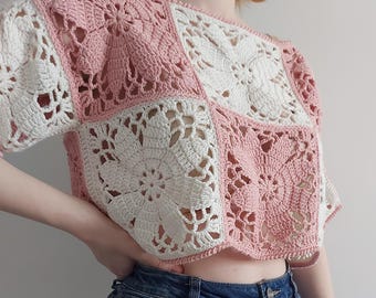 Granny Square Top Crochet Pattern PDF, Crochet Crop Top Pattern, Patchwork Summer Top, Video Tutorial, Digital Download