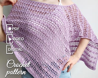 Crochet Poncho Pattern, Convertible Cape Tutorial, Summer Lace Top, Lavender Breeze Poncho, Easy Crochet Wrap Pattern, PDF Digital Download