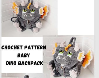 Crochet pattern dragon baby backpack Crochet Dino backpack PDF