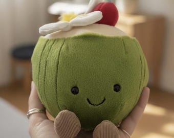 Schattige kokosnootknuffel in Jellycat-stijl – Mini kawaii pluche speelgoed – Zachte, speelbare knuffel – Leuke bureaudecoratie – Klein cadeautje