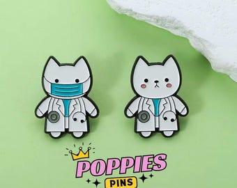 Leuke Kat Arts Emaille Pin Medisch Verpleegkundige Dierenarts Cartoon Dier Revers Pin Rugzak Jas Badge Cadeau