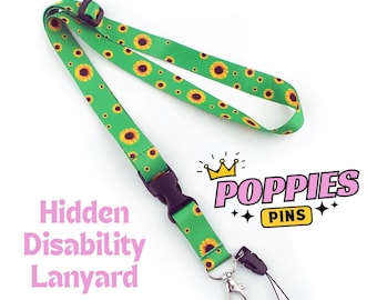 Sunflower Lanyard with ID Holder, Hidden Disability Friendly Badge Strap, Floral Neck Lanyard, Teacher Nurse Office Accessory
