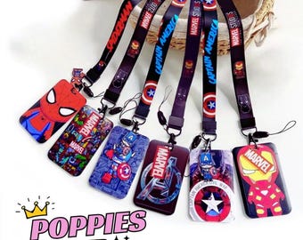 Porta badge con cordino a forma di supereroe, porta badge con cordino da collo, portachiavi in stile fumetto, regalo per i fan