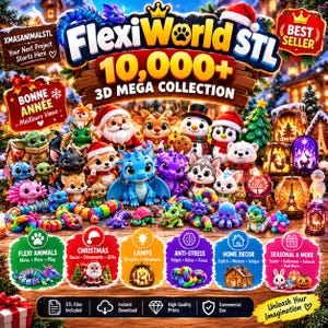 FlexiWorld STL Mega Bundle, 3D-Druckdateien, Flexi-Tiere, Weihnachtsmodelle, bewegliches Spielzeug, Lampen & Fidget-Spielzeug, kommerzielle Lizenz