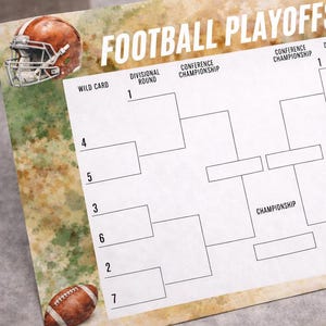 Hoja de predicciones imprimible para la postemporada de fútbol americano (partido, descarga instantánea)