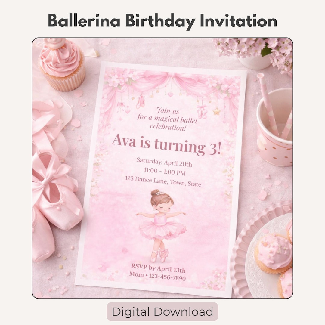 Ballerina Birthday Invitation Template | Pink Ballet Invite - Etsy