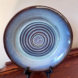 Northern Lights Pottery Bowl by Bill Campbell, Shallow Blue and Purple Studio Pottery Bowl, Midcentury Modern Decor Pottery