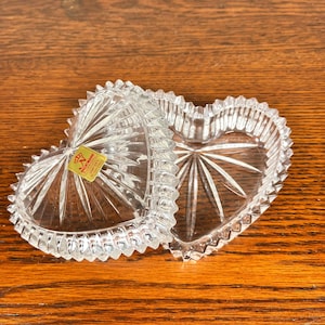Lead Crystal Heart Trinket Box, Vintage Lidded Ring Dish Made in West Germany, 1970s Nachtman 24% Crystal Heart Vanity Container